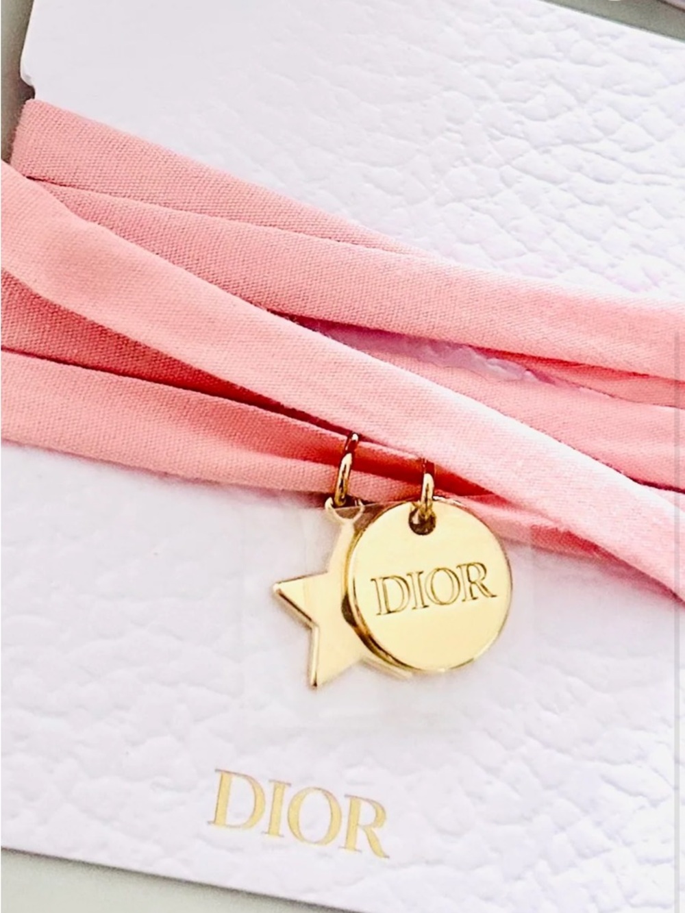 Dior Pink Wrap Bracelet /necklace with Gold Charms gwp - Picture 5 of 6